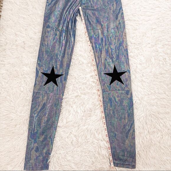 English Rose Blue Shimmer Iridescent High Rise Leggings w/Stars; SZ M; BNIP - Picture 10 of 12